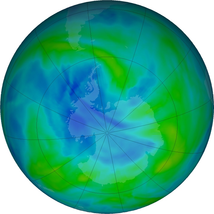Antarctic ozone map for 21 April 2018
